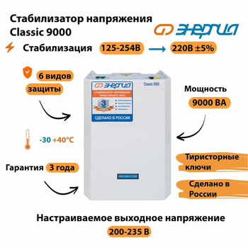 Однофазный стабилизатор напряжения Энергия Classic 9000 - Стабилизаторы напряжения - Однофазные стабилизаторы напряжения 220 Вольт - Энергия Classic - . Магазин оборудования для автономного и резервного электропитания Ekosolar.ru в Мытищах