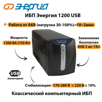 Энергия ИБП 1200 USB - ИБП и АКБ - ИБП для компьютера - . Магазин оборудования для автономного и резервного электропитания Ekosolar.ru в Мытищах