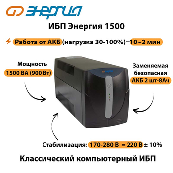 Энергия ИБП 1500 - ИБП и АКБ - ИБП для компьютера - . Магазин оборудования для автономного и резервного электропитания Ekosolar.ru в Мытищах