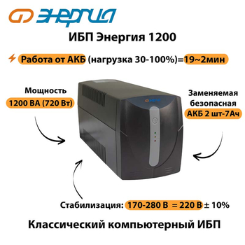 Энергия ИБП 1200 - ИБП и АКБ - ИБП для компьютера - . Магазин оборудования для автономного и резервного электропитания Ekosolar.ru в Мытищах