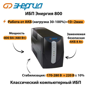Энергия ИБП 800 - ИБП и АКБ - ИБП для компьютера - . Магазин оборудования для автономного и резервного электропитания Ekosolar.ru в Мытищах